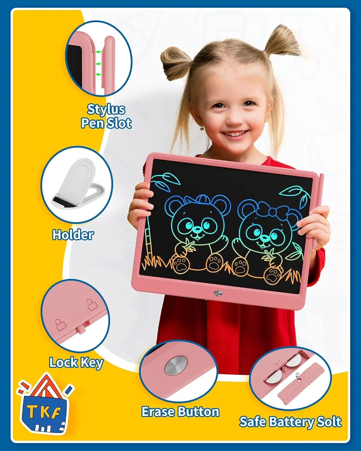 TEKFUN Teen Girl Gifts Ideas, 15inch LCD Writing Tablet for Kids Age 8-10 and Up, Doodle Board 4 5 6 7 Year Old Girl Toys, Mothdays Day Gifts Homeschool Supplies Easter Gifts for Toddlers (Pink)