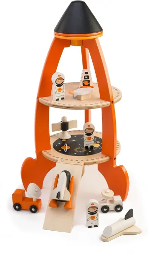 Tender Leaf Toys - Cosmic Rocket Set - 11 Pcs Wooden Rocket and Outer Space Themed Playset for Kids - Develop Imaginative Role Play and Science Interest - Age 3 
