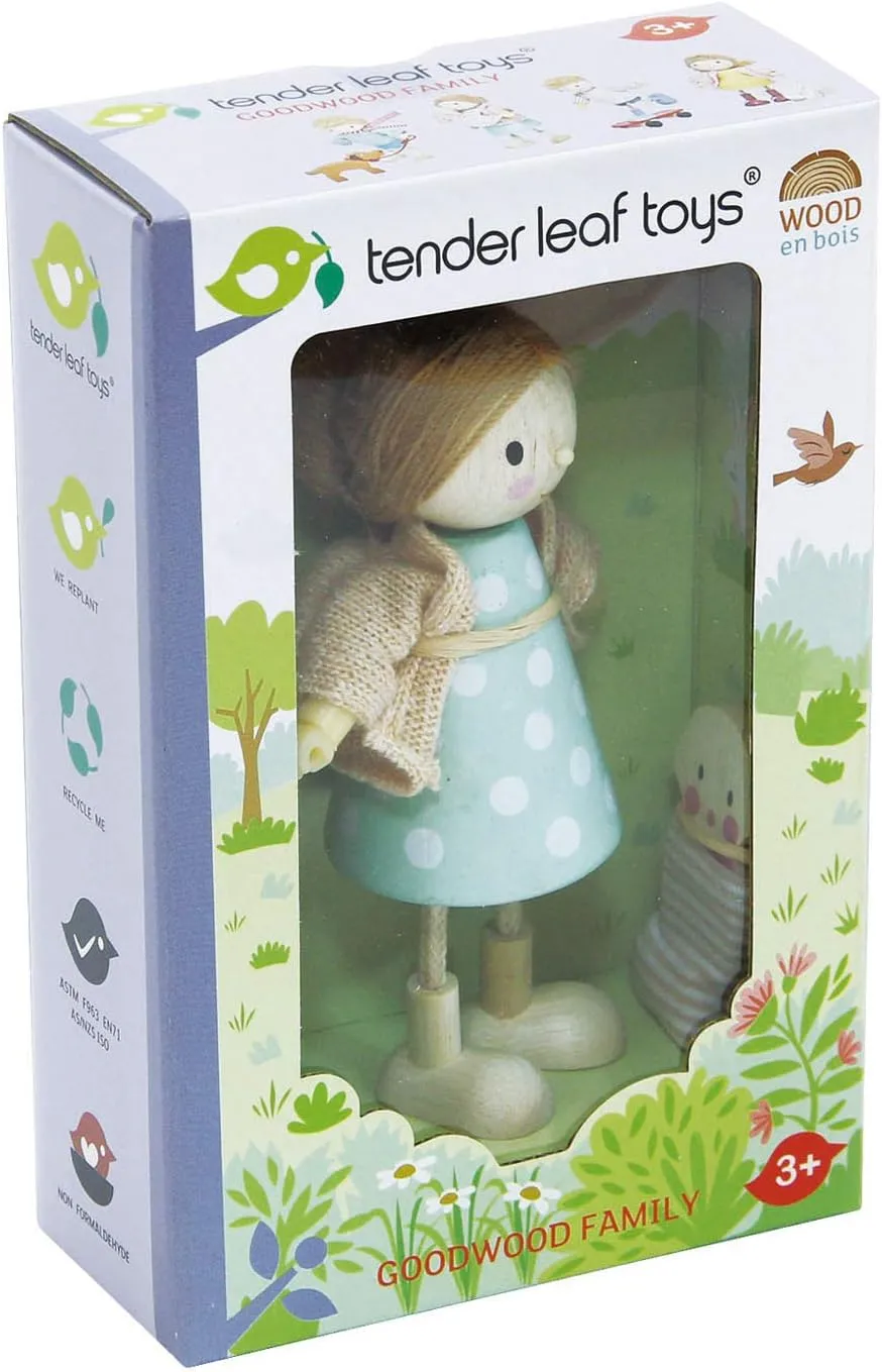 Tender Leaf Toys - The Goodwood Family - Wooden Miniatures Flexible Doll, Multicultural Action Figure for Dollhouse - Encourage Creative and Imaginative Fun Play for Children - Age 3 