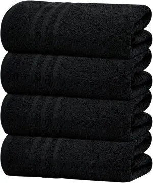 Tens Towels Pack of 4 Soft Bath Towels, 100% Cotton, 27 x 54 Inches, Lightweight & Quick-Dry, Ideal for Daily Bathroom Use, Practical & Comfortable, Black