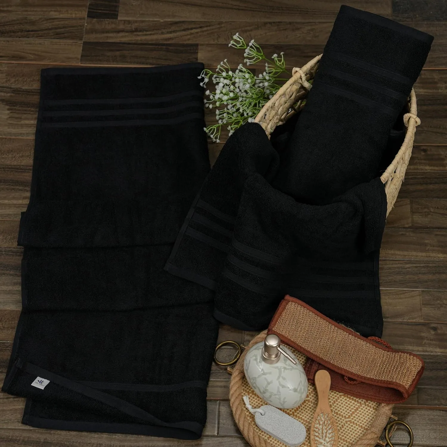 Tens Towels Pack of 4 Soft Bath Towels, 100% Cotton, 27 x 54 Inches, Lightweight & Quick-Dry, Ideal for Daily Bathroom Use, Practical & Comfortable, Black