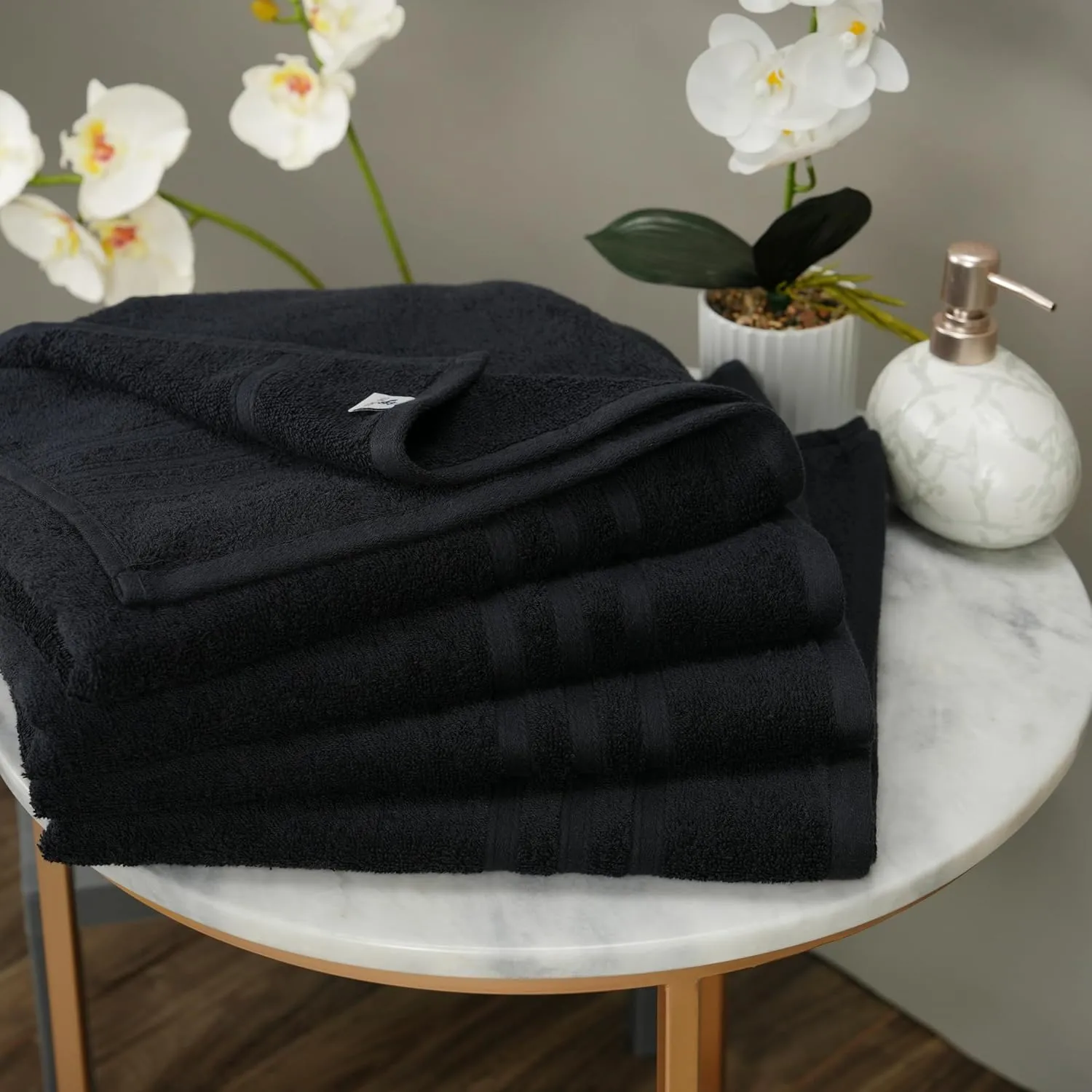 Tens Towels Pack of 4 Soft Bath Towels, 100% Cotton, 27 x 54 Inches, Lightweight & Quick-Dry, Ideal for Daily Bathroom Use, Practical & Comfortable, Black