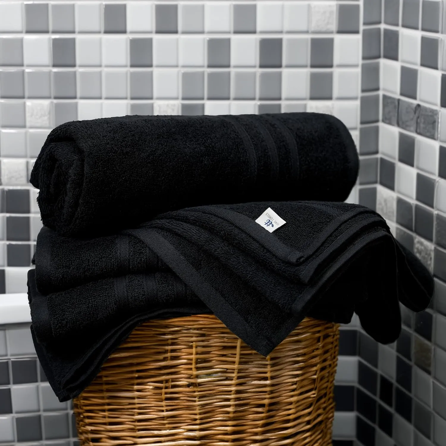 Tens Towels Pack of 4 Soft Bath Towels, 100% Cotton, 27 x 54 Inches, Lightweight & Quick-Dry, Ideal for Daily Bathroom Use, Practical & Comfortable, Black