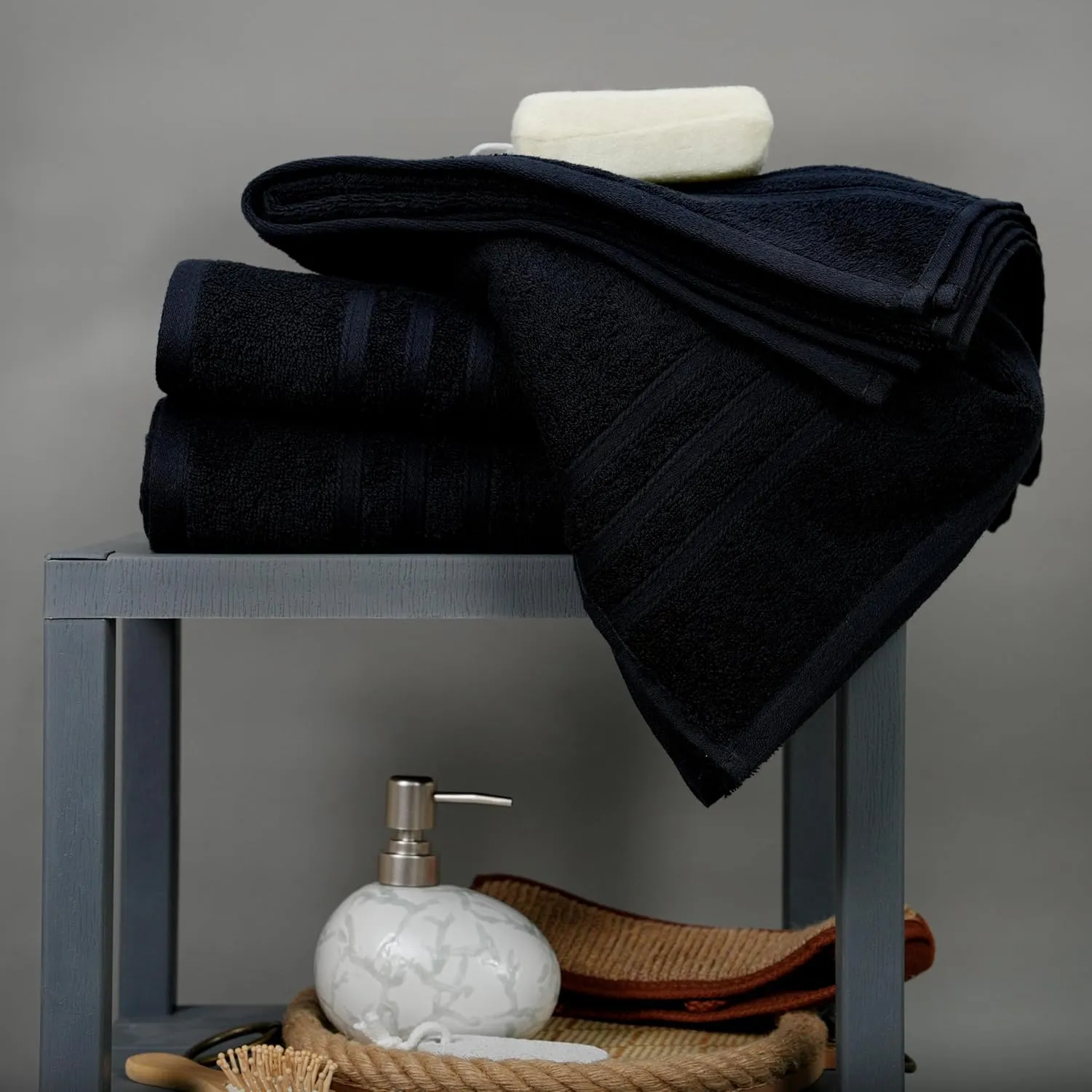 Tens Towels Pack of 4 Soft Bath Towels, 100% Cotton, 27 x 54 Inches, Lightweight & Quick-Dry, Ideal for Daily Bathroom Use, Practical & Comfortable, Black