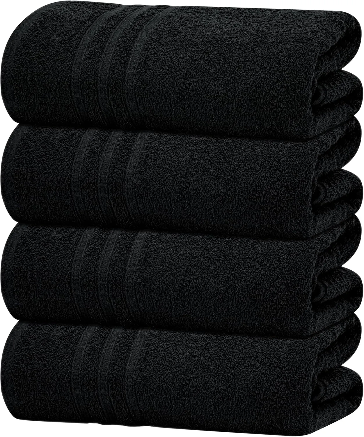 Tens Towels Pack of 4 Soft Bath Towels, 100% Cotton, 27 x 54 Inches, Lightweight & Quick-Dry, Ideal for Daily Bathroom Use, Practical & Comfortable, Black