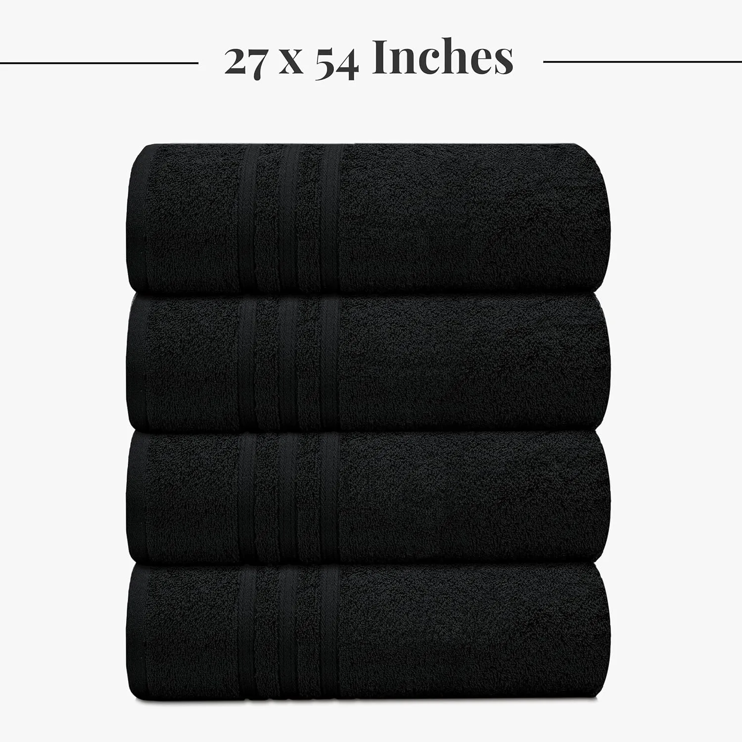 Tens Towels Pack of 4 Soft Bath Towels, 100% Cotton, 27 x 54 Inches, Lightweight & Quick-Dry, Ideal for Daily Bathroom Use, Practical & Comfortable, Black
