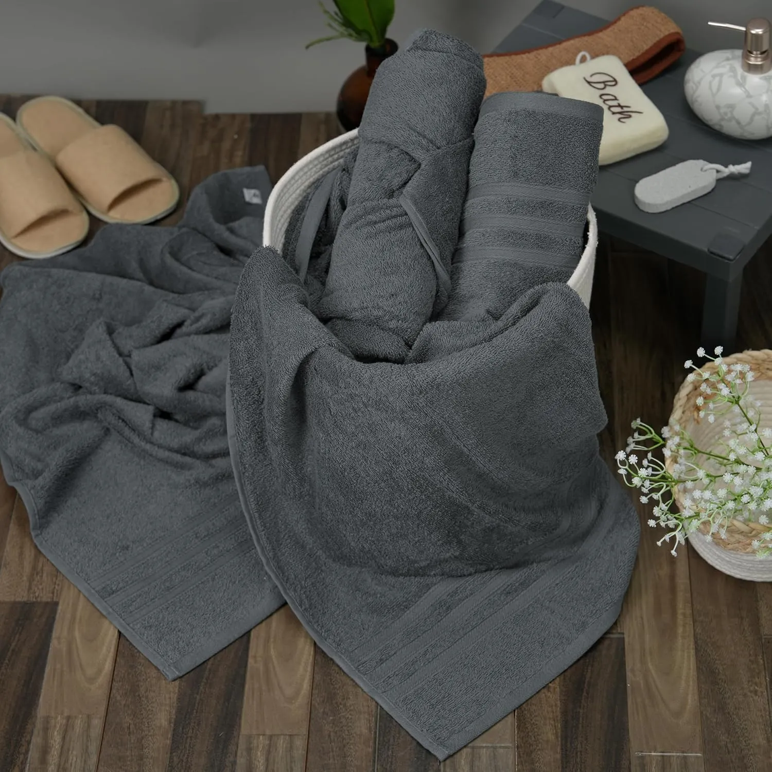 Tens Towels Pack of 4 Soft Bath Towels, 100% Cotton, 27 x 54 Inches, Lightweight & Quick-Dry, Ideal for Daily Bathroom Use, Practical & Comfortable, Dark Grey