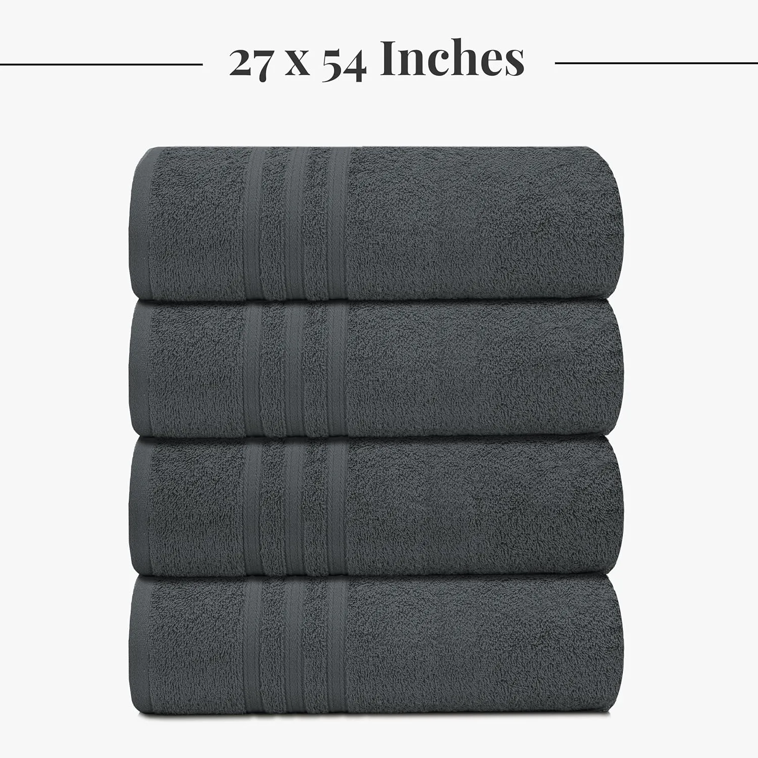 Tens Towels Pack of 4 Soft Bath Towels, 100% Cotton, 27 x 54 Inches, Lightweight & Quick-Dry, Ideal for Daily Bathroom Use, Practical & Comfortable, Dark Grey