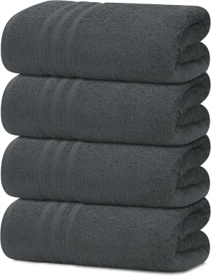 Tens Towels Pack of 4 Soft Bath Towels, 100% Cotton, 27 x 54 Inches, Lightweight & Quick-Dry, Ideal for Daily Bathroom Use, Practical & Comfortable, Dark Grey