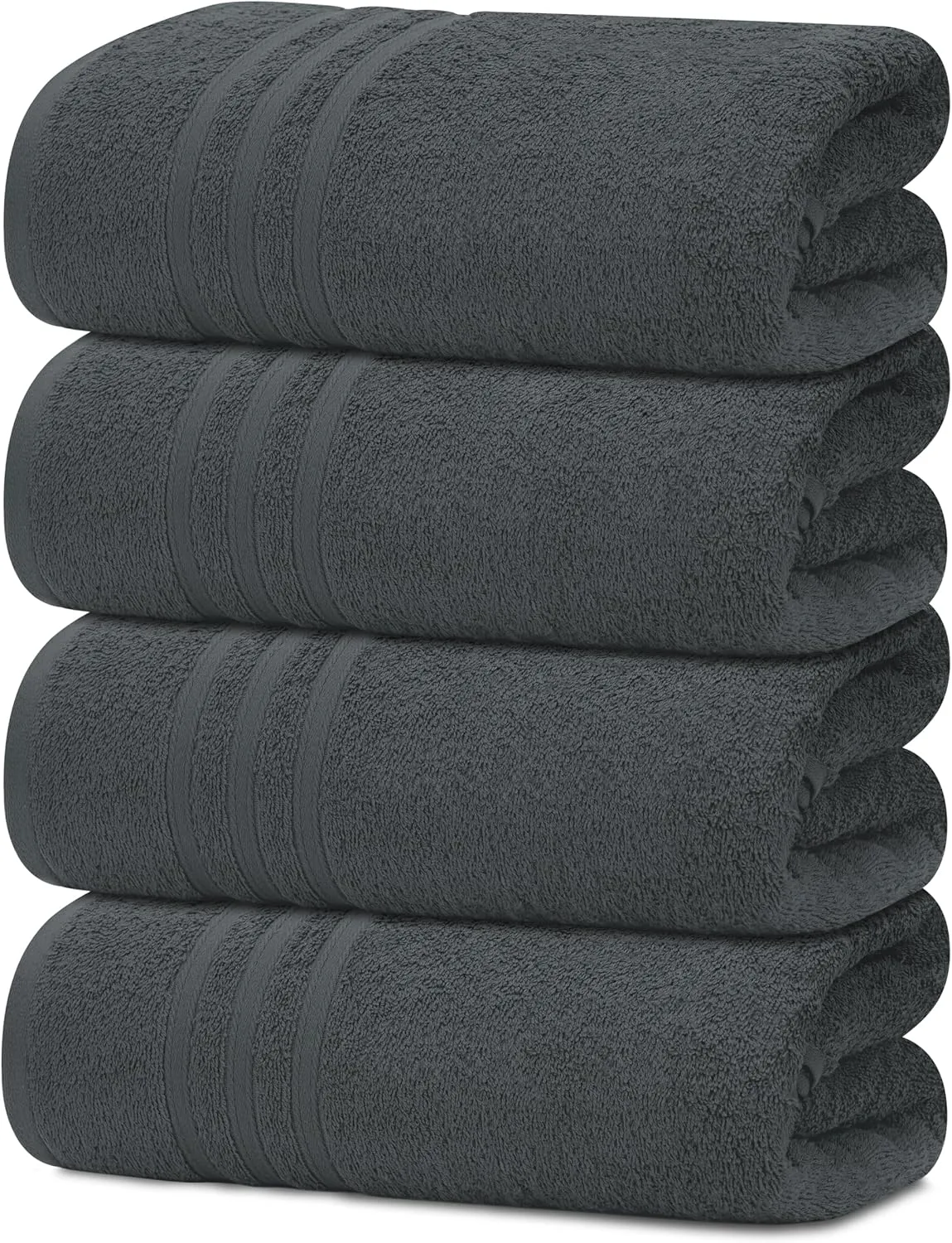 Tens Towels Pack of 4 Soft Bath Towels, 100% Cotton, 27 x 54 Inches, Lightweight & Quick-Dry, Ideal for Daily Bathroom Use, Practical & Comfortable, Dark Grey