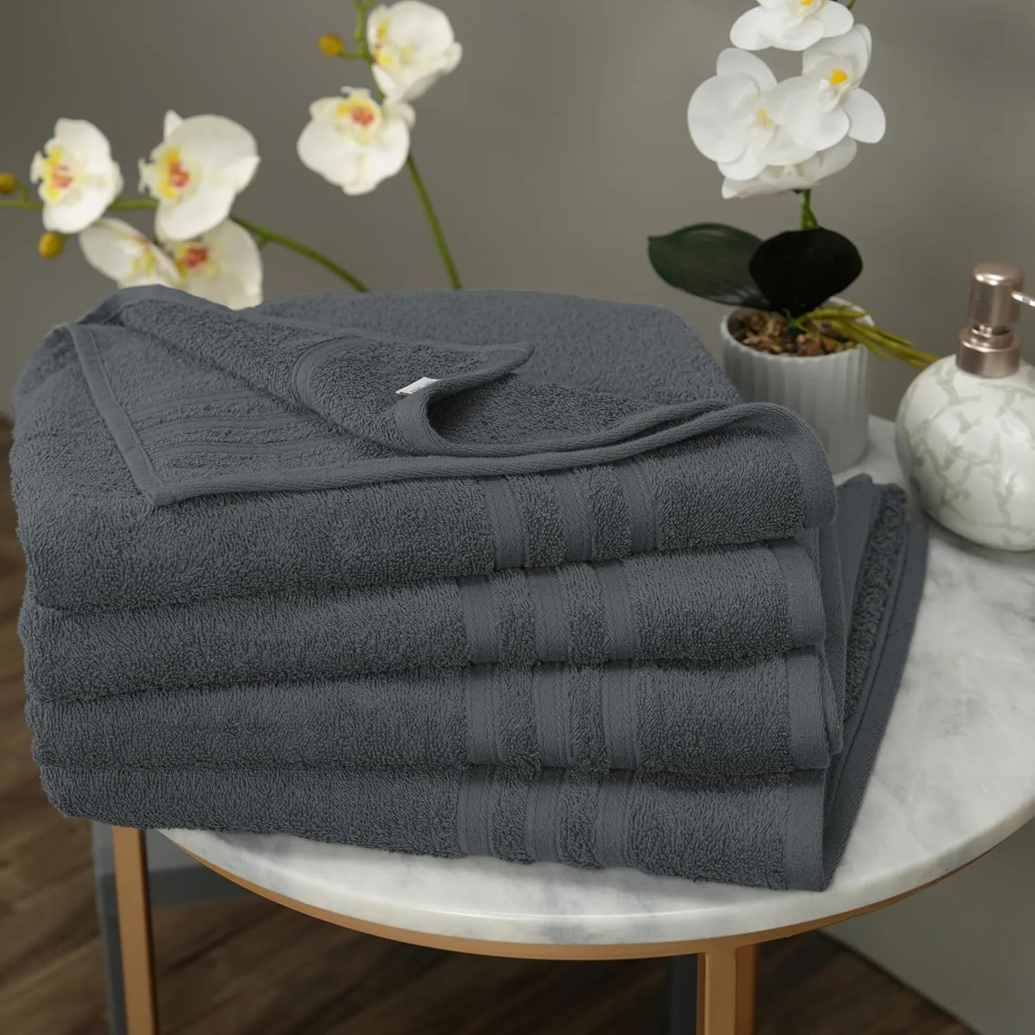 Tens Towels Pack of 4 Soft Bath Towels, 100% Cotton, 27 x 54 Inches, Lightweight & Quick-Dry, Ideal for Daily Bathroom Use, Practical & Comfortable, Dark Grey