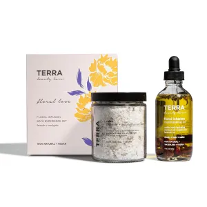 Terra Beauty Bars Floral Love Gift Set Box Natural Body Oil and Bath Salt, Vegan and Natural (2 Pieces)