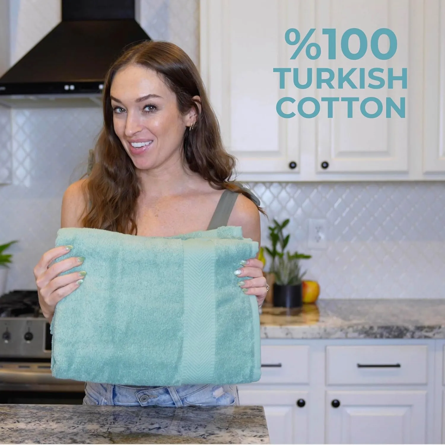 TEXTILOM 100% Turkish Cotton 6 Pcs Luxury Bath Towel Set, Soft & Absorbent Towels for Bathroom (2 Bath Towels, 2 Hand Towel, 2 Washcloths) - Aqua