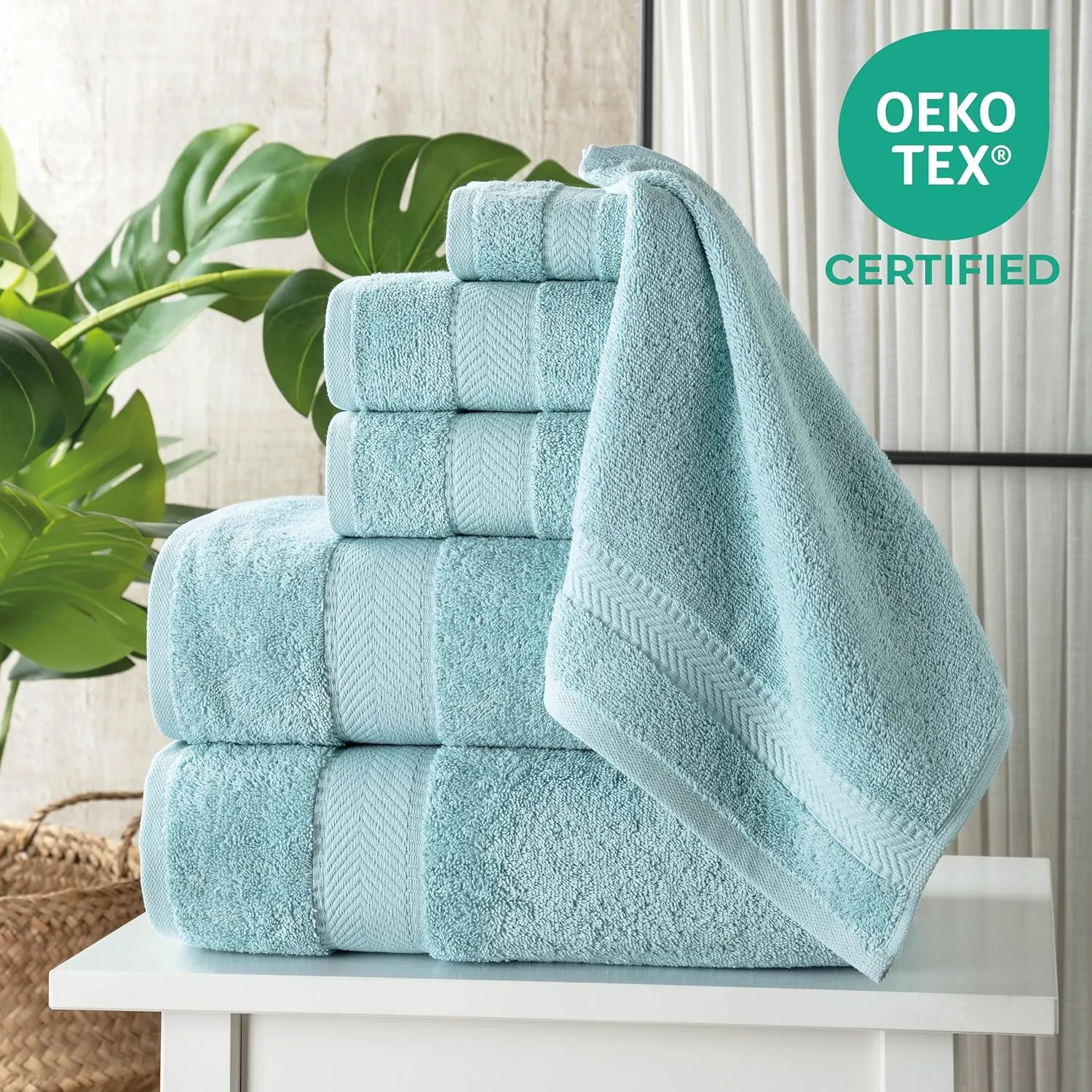 TEXTILOM 100% Turkish Cotton 6 Pcs Luxury Bath Towel Set, Soft & Absorbent Towels for Bathroom (2 Bath Towels, 2 Hand Towel, 2 Washcloths) - Aqua