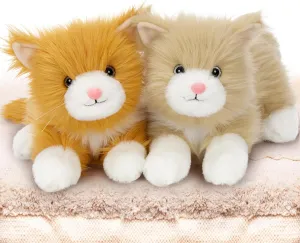 Tezituor 2 Pcs Realistic Cat Stuffed Animal Set, 17 Inch Large Stuffed Teddy Cat Plush Toy with Long-Hair, Cute Plush Kitten Birthday Gift for Girl Boy (Orange & Golden)