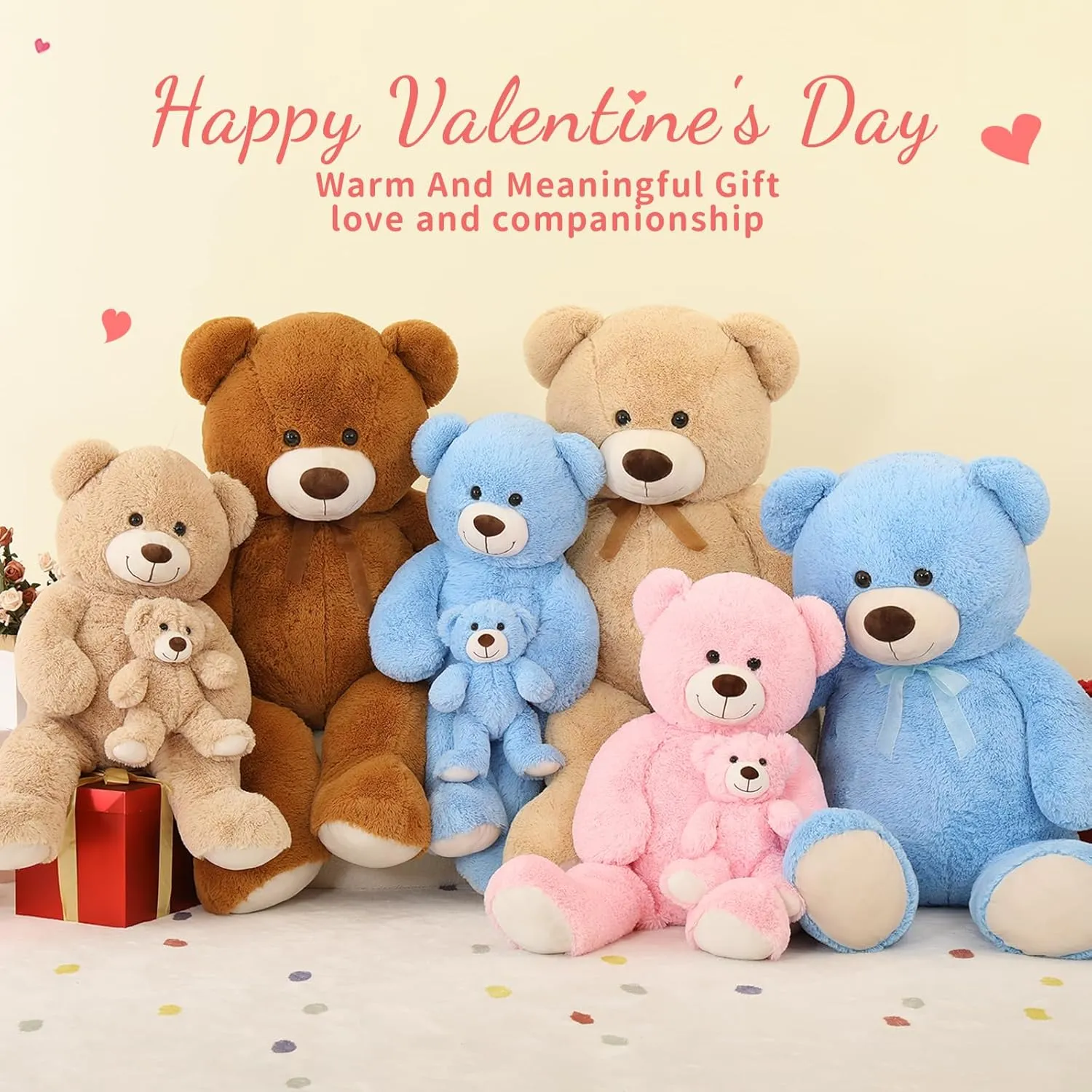 Tezituor Giant Stuffed Animal 39in, Large Teddy with Baby, Big Stuffed Bear for Kids, Girlfriend on Valentine, Christmas, Baby Shower, Pink