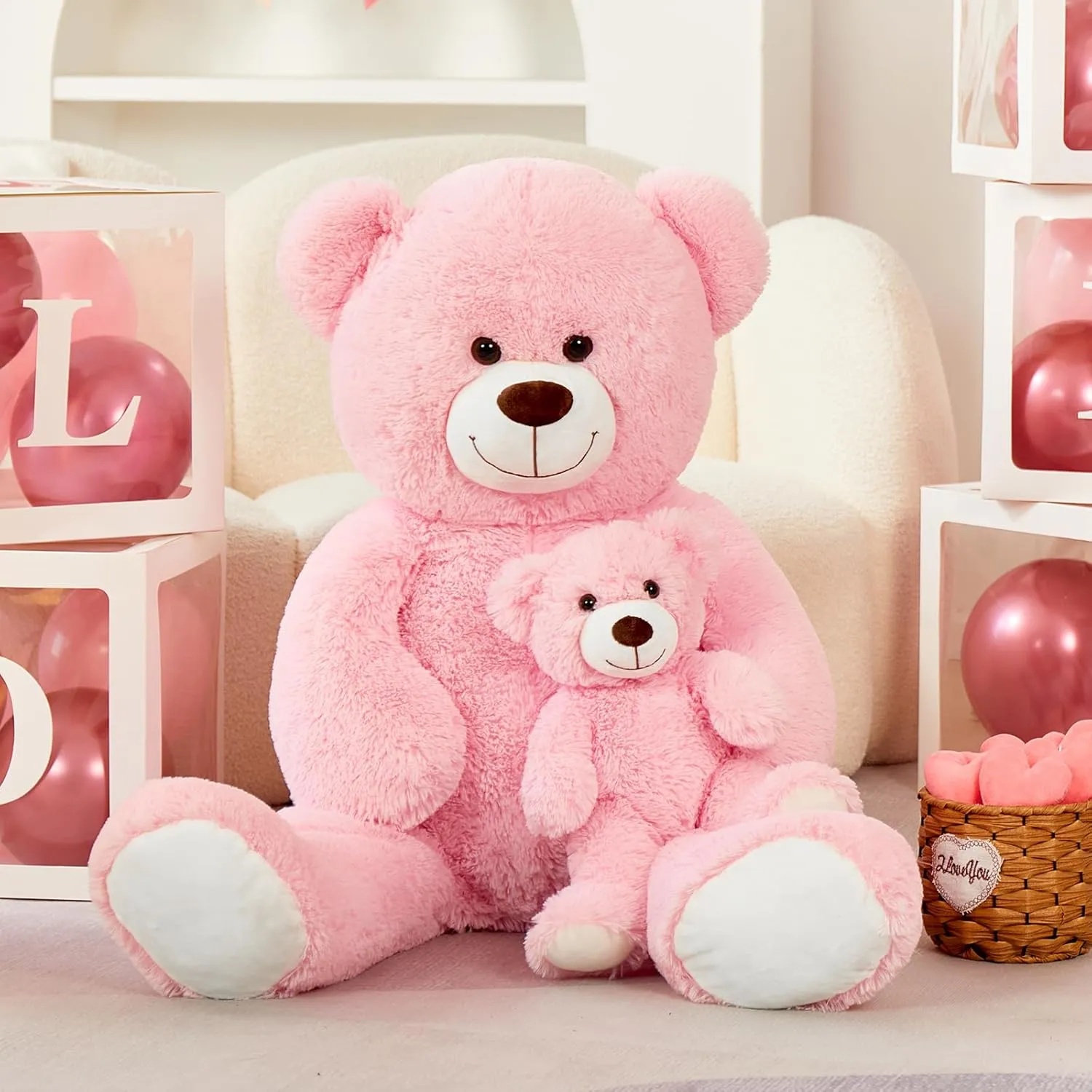Tezituor Giant Stuffed Animal 39in, Large Teddy with Baby, Big Stuffed Bear for Kids, Girlfriend on Valentine, Christmas, Baby Shower, Pink