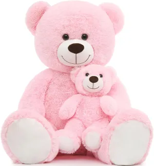 Tezituor Giant Stuffed Animal 39in, Large Teddy with Baby, Big Stuffed Bear for Kids, Girlfriend on Valentine, Christmas, Baby Shower, Pink