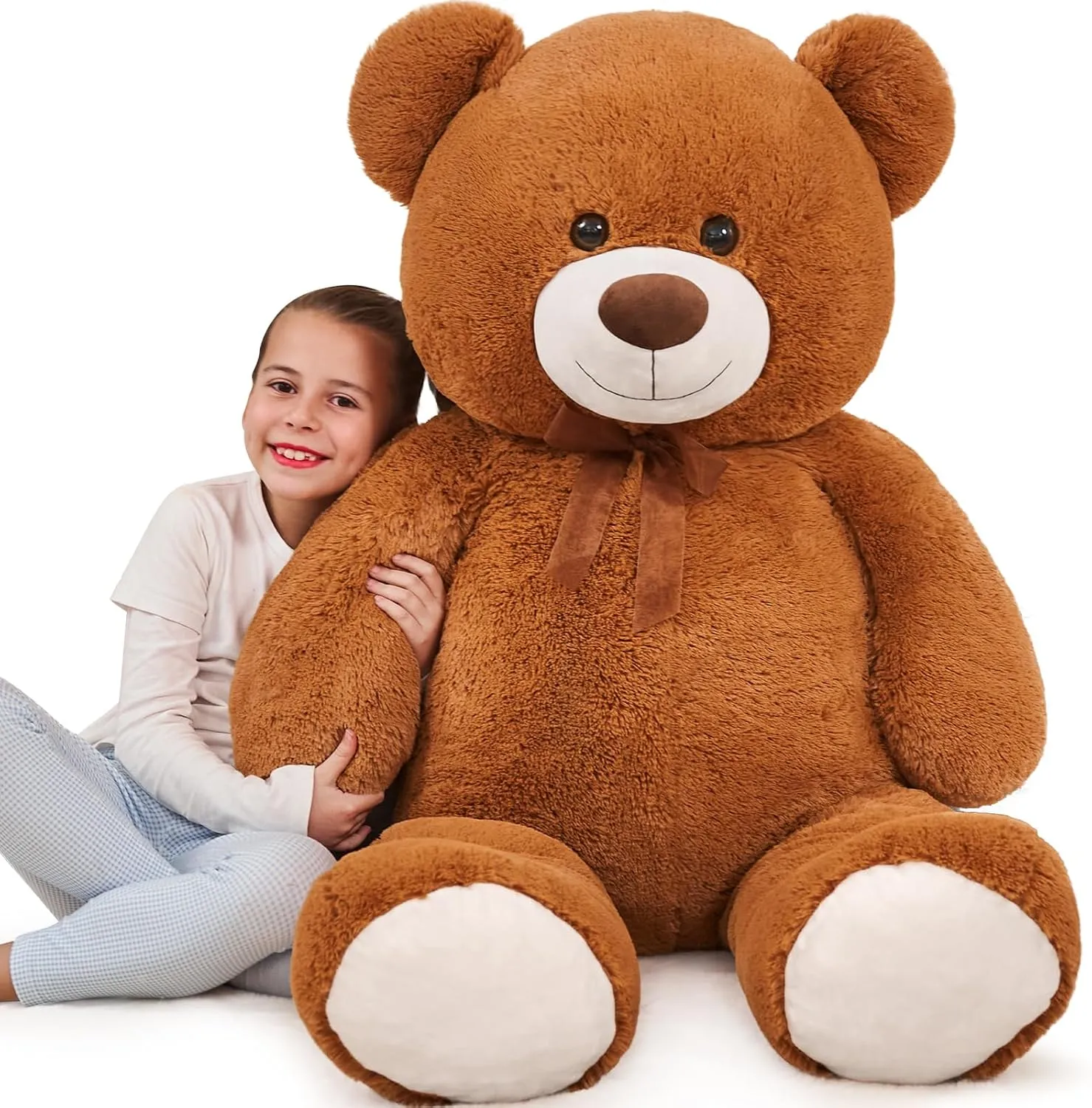 Tezituor Giant Teddy Bear Stuffed Animal 51in, Big Stuffed Bear Plush for Baby Shower, Soft Life Size Teddy Bear Gift for Kids, Girlfriend on Birthday, Valentine, Christmas（Brown）