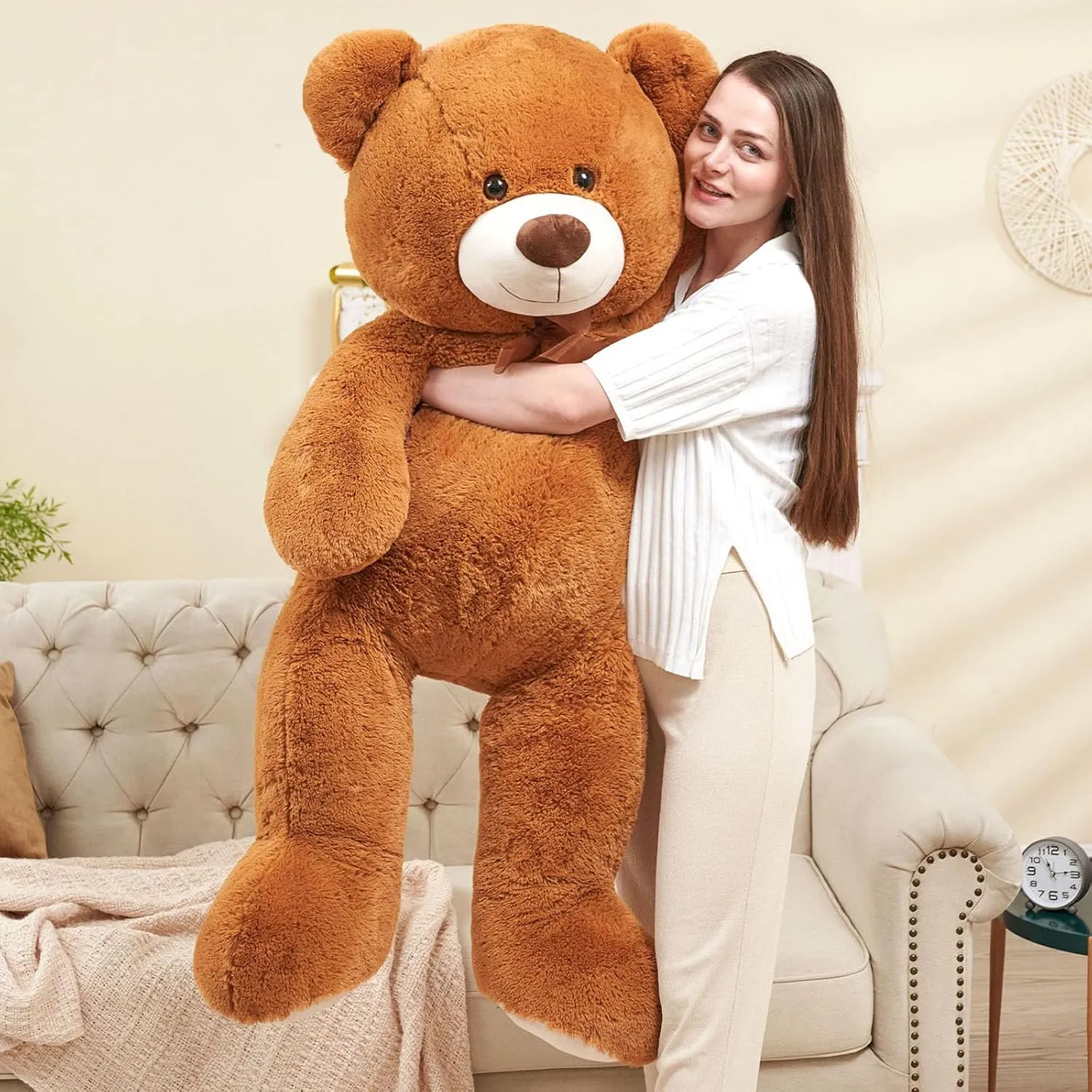 Tezituor Giant Teddy Bear Stuffed Animal 51in, Big Stuffed Bear Plush for Baby Shower, Soft Life Size Teddy Bear Gift for Kids, Girlfriend on Birthday, Valentine, Christmas（Brown）