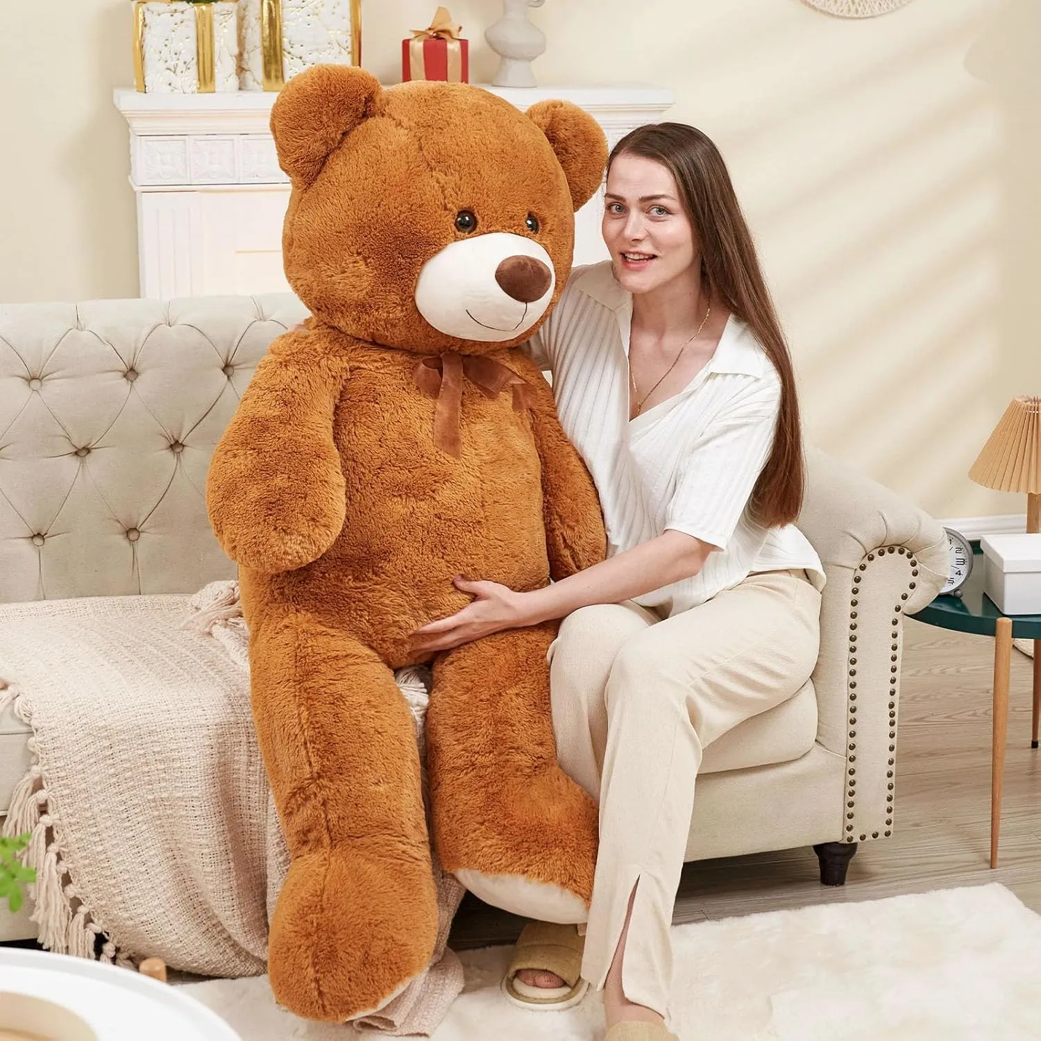 Tezituor Giant Teddy Bear Stuffed Animal 51in, Big Stuffed Bear Plush for Baby Shower, Soft Life Size Teddy Bear Gift for Kids, Girlfriend on Birthday, Valentine, Christmas（Brown）