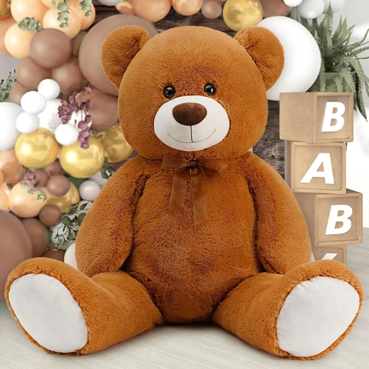 Tezituor Giant Teddy Bear Stuffed Animal 51in, Big Stuffed Bear Plush for Baby Shower, Soft Life Size Teddy Bear Gift for Kids, Girlfriend on Birthday, Valentine, Christmas（Brown）