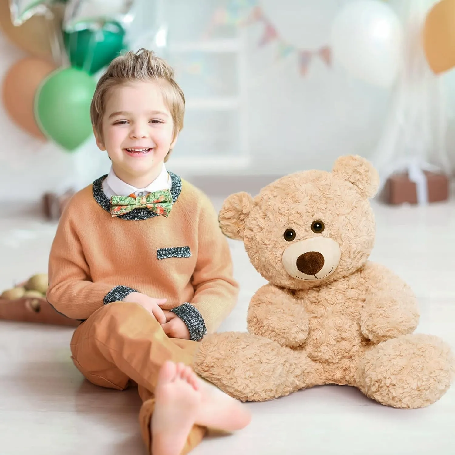 Tezituor Small Teddy Bear Stuffed Animals, Cute 18inchTeddy Bear Plush Toys for Kids Girl Boy, Valentines Teddy Bear plushie Gift for Girlfriend Boyfriend Women Wife, Beige