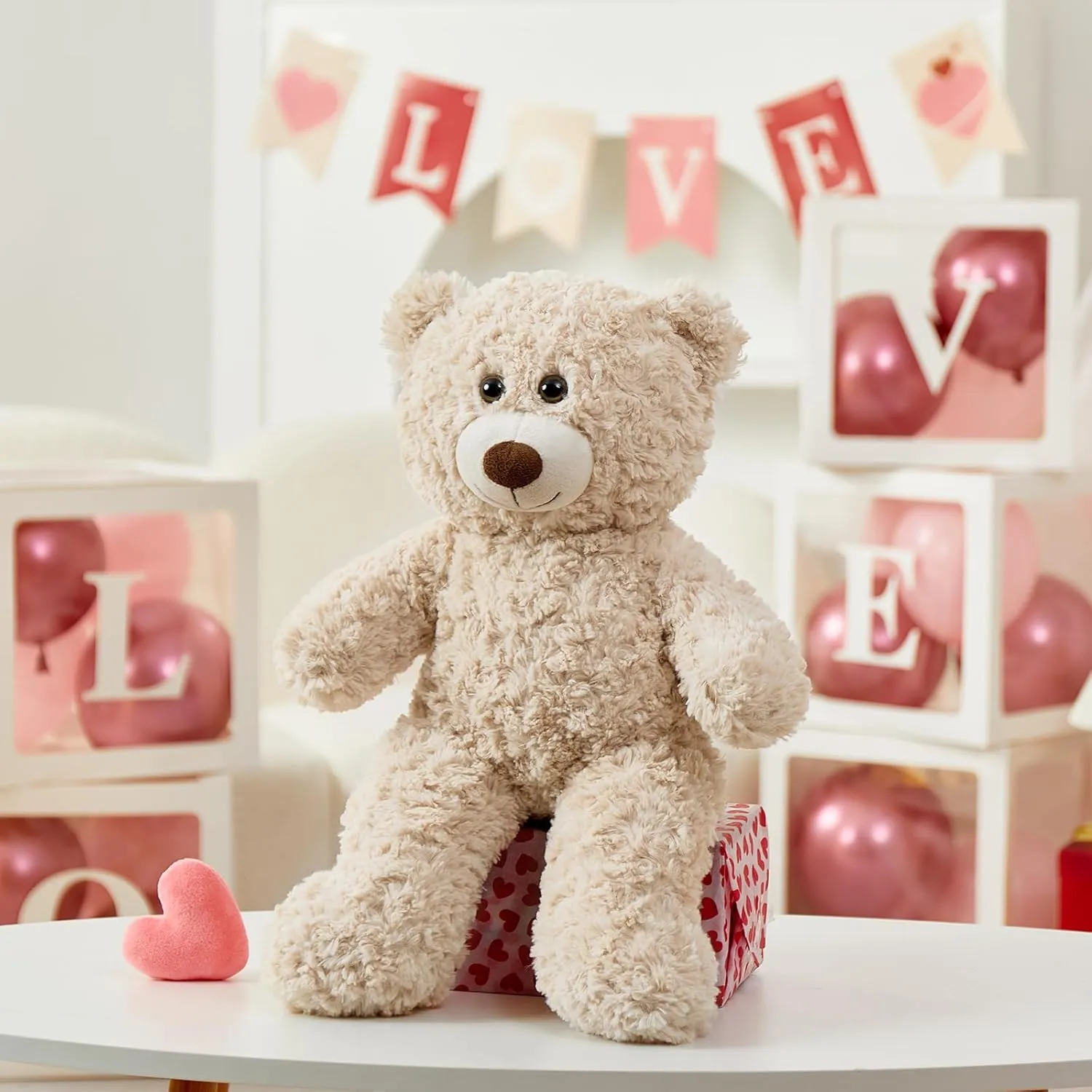 Tezituor Small Teddy Bear Stuffed Animals, Cute 18inchTeddy Bear Plush Toys for Kids Girl Boy, Valentines Teddy Bear plushie Gift for Girlfriend Boyfriend Women Wife, Beige