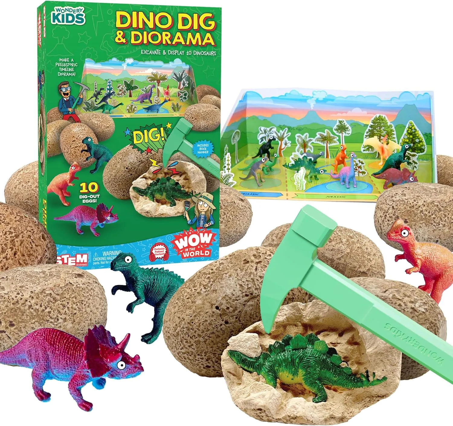 Thames & Kosmos Wow in The World Dino DIG & Diorama | 10 Dig-Out Plaster Dinosaur Eggs, Prehistoric DIY Diorama, Companion Audio Content, Bonus Reusable Science Tool, STEM Toy for Kids 4