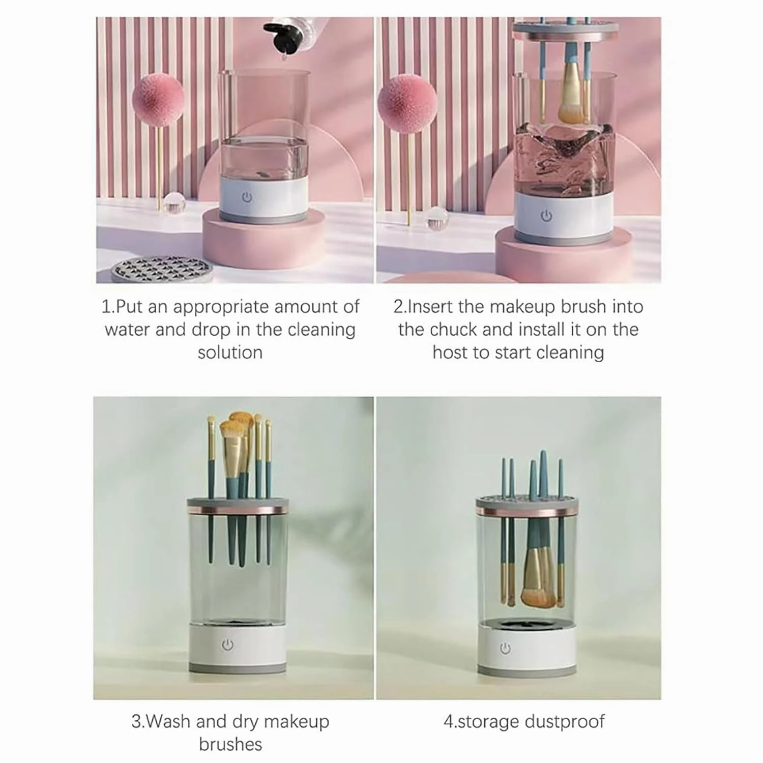 The Cozy Luna, Cozy Luna, The Cozy Luna Brush Cleaner, Cosmetic Brush Cleaner, Waterproof Automatic Makeup Brush Cleaner for Makeup Brush Set (Plug-in,White)