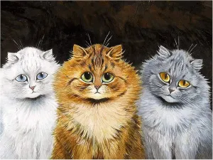 Three Fluffy Cats by Louis Wain pet Kitten Friend Accent Tile Mural Kitchen Bathroom Wall Backsplash Behind Stove Range Sink Splashback One Tile 8"x6" Ceramic, Glossy