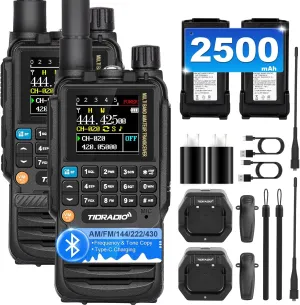 TIDRADIO TD-H3 Ham Radio 8-Band Wireless Programming Rechargeable 2500mAh USB-C Batteries Long Range Walkie Talkies Handheld Portable Two Way Radios,Wireless Replication,DTMF FM AM NOAA(2 Pack)