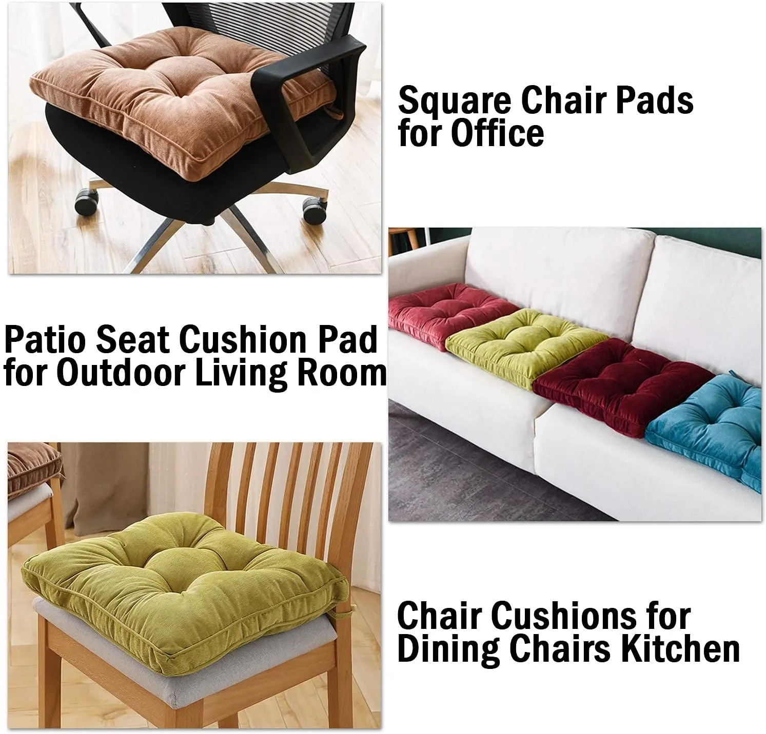 Tiita 18x18 Inch Cushions Chair Pads with Ties, Square Seat Floor Pillows Pad for Outdoor Kitchen Dining Chairs with Ties Set of 2, Black