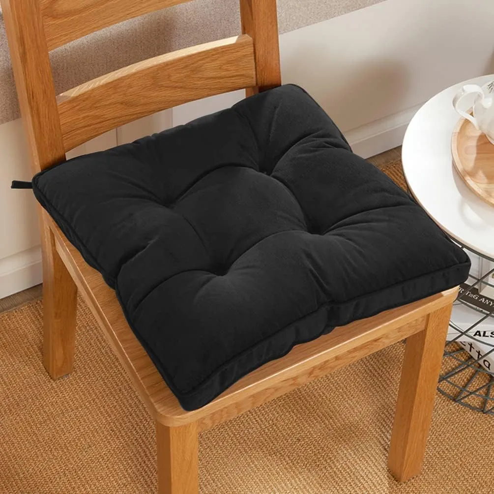 Tiita 18x18 Inch Cushions Chair Pads with Ties, Square Seat Floor Pillows Pad for Outdoor Kitchen Dining Chairs with Ties Set of 2, Black