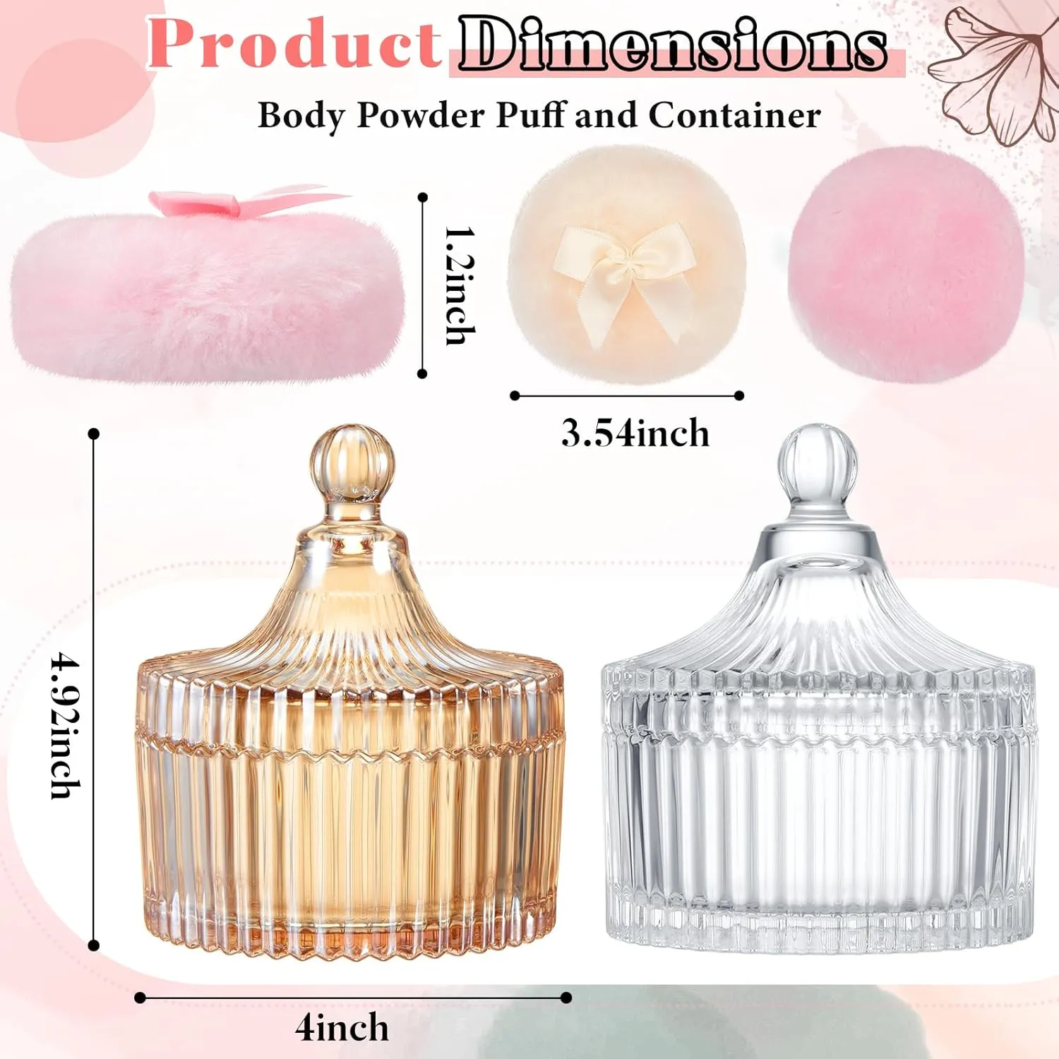 Tioncy 4 Pcs Large Body Powder Puff and Container Extra Large Body Powder Puff Dish Soft Washable Reusable Fluffy Makeup Sponge Wet Dry(Simple,Clear and Amber)