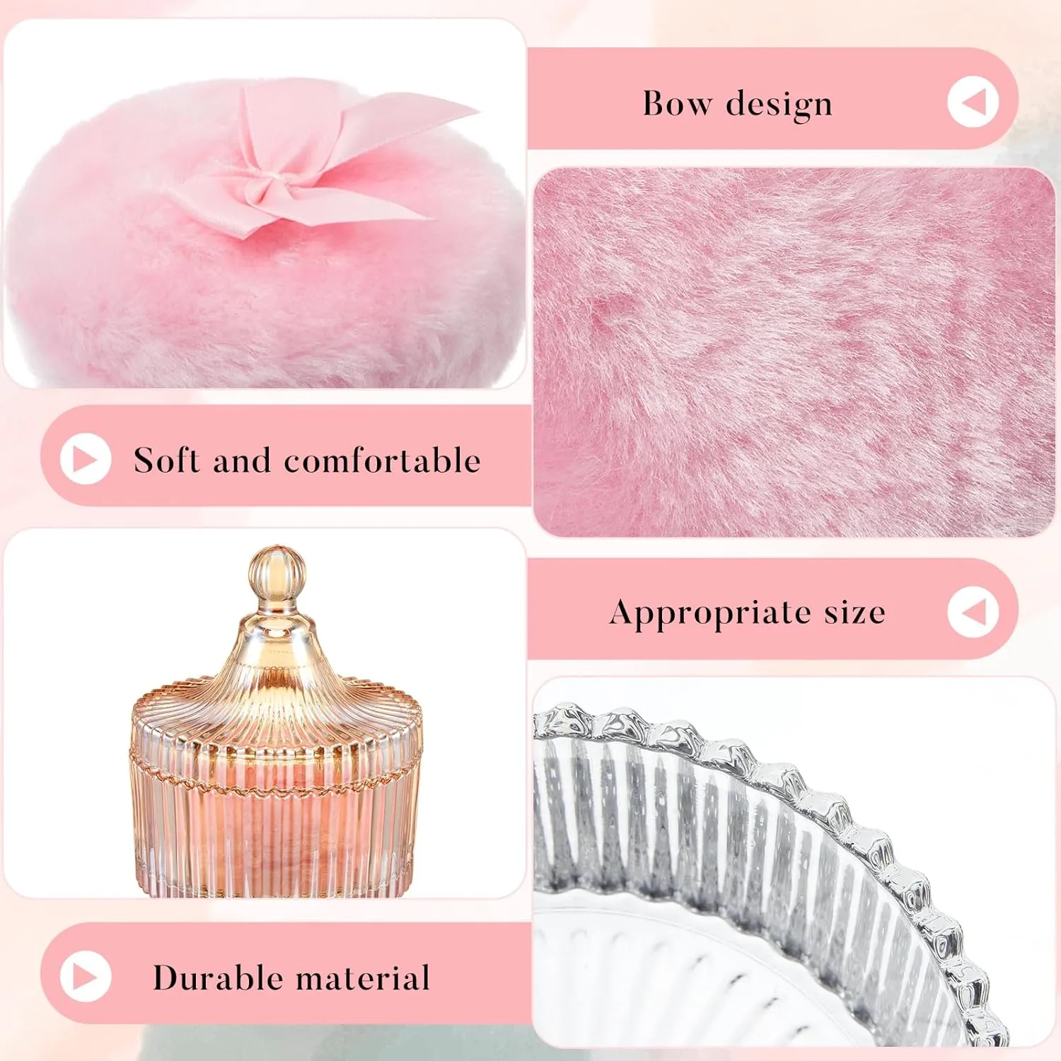 Tioncy 4 Pcs Large Body Powder Puff and Container Extra Large Body Powder Puff Dish Soft Washable Reusable Fluffy Makeup Sponge Wet Dry(Simple,Clear and Amber)