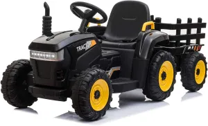 TOBBI Kids Electric Ride On Toy Tractor, 12v Battery-Powered 4 Wheels Ride On Car with Trailer for Toddlers 3-6 Years-Black