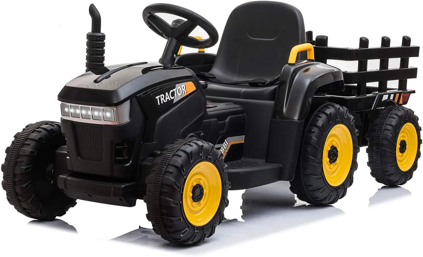 TOBBI Kids Electric Ride On Toy Tractor, 12v Battery-Powered 4 Wheels Ride On Car with Trailer for Toddlers 3-6 Years-Black