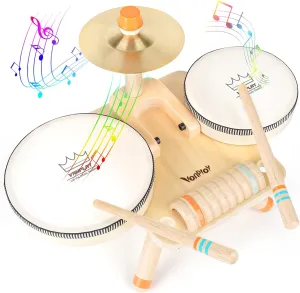 Toddler Drum Set - 5 in 1 Wooden Musical Toys for Toddlers 3 , Montessori Toys for Baby Boy Girls Easter Birthday Gifts for Kids Age 3 4 5 6