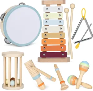 Toddler Musical Instruments, Montessori Baby Musical Instruments Toys for Toddler 1-3, Wooden Musical Toys with Xylophone for Kids Preschool Educational Birthday Gift 3 