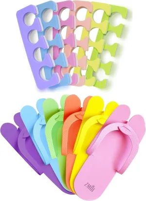 Toe Separators Set - 24 Pieces Premium Pedicure Tool Kit  12 Pairs Disposable Pedicure Slippers – Anti-Slip EVA Foam – One Size Fits All