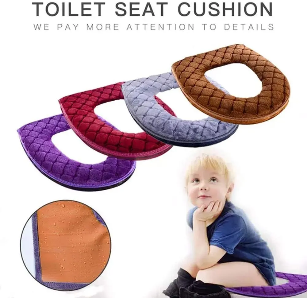 Toilet Seat Cushion - Soft, Thicker, Warmer Washable Covers with Zipper - Home Reusable (Gray)