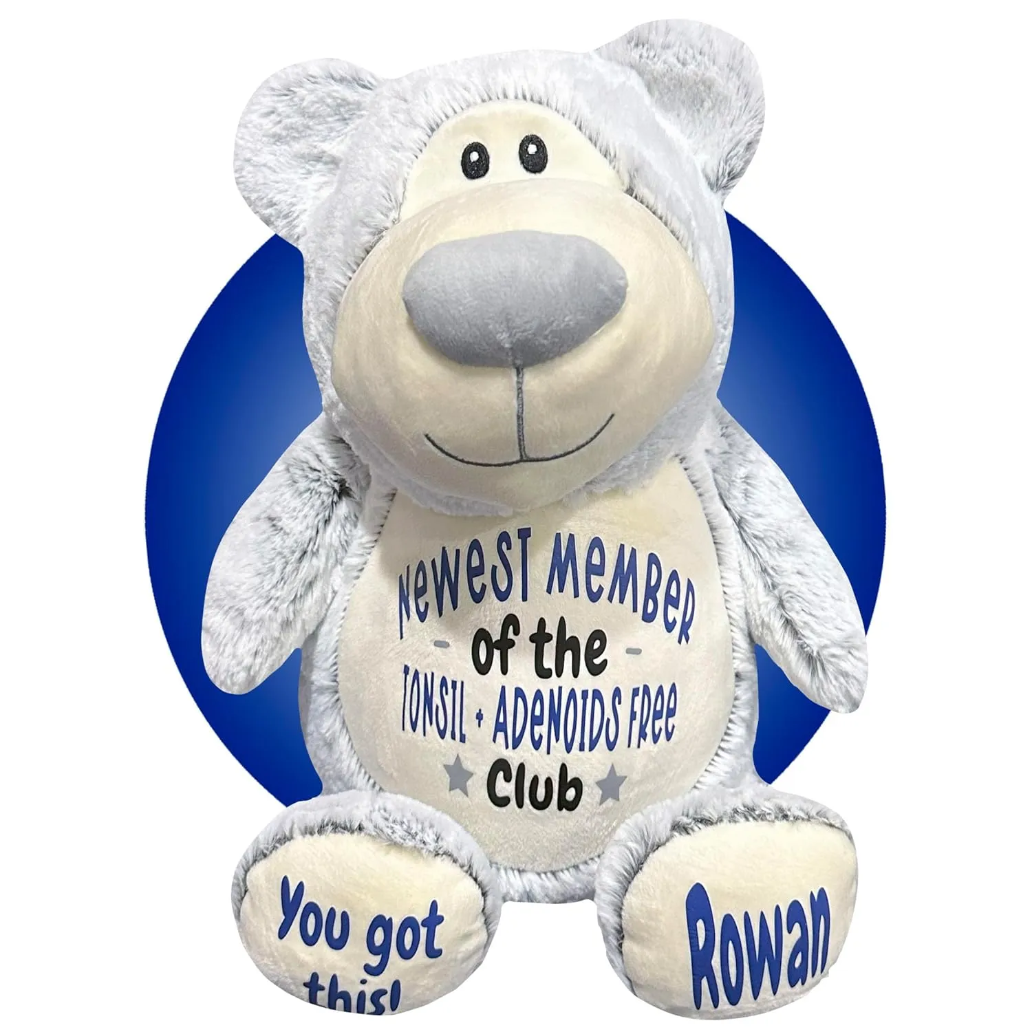 Tonsil and Adenoids Plush - Personalized 17" Tonsil and Adenoids Surgery Recovery Gifts - Gift for Kid Getting Tonsils Out - Adenoid Surgery Teddy Bear for Kids - Tonsil Surgery Gifts (Grey Bear)