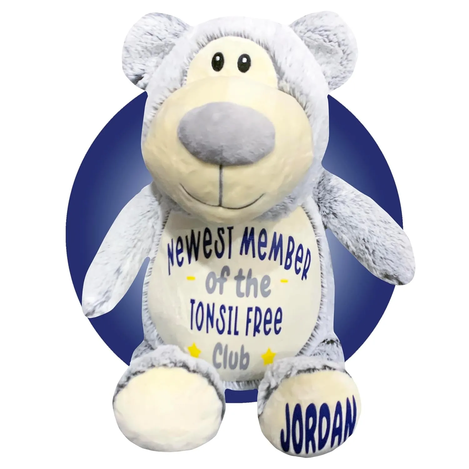 Tonsil and Adenoids Plush - Personalized 17" Tonsil and Adenoids Surgery Recovery Gifts - Gift for Kid Getting Tonsils Out - Adenoid Surgery Teddy Bear for Kids - Tonsil Surgery Gifts (Grey Bear)