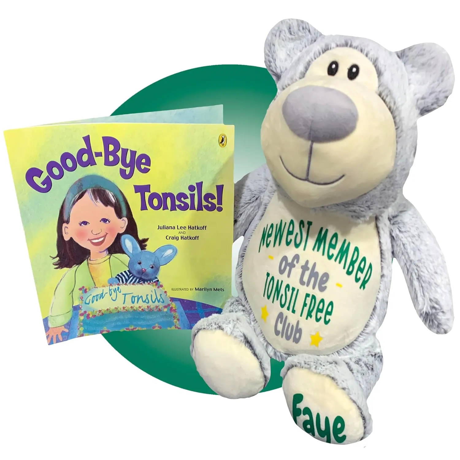 Tonsil and Adenoids Plush - Personalized 17" Tonsil and Adenoids Surgery Recovery Gifts - Gift for Kid Getting Tonsils Out - Adenoid Surgery Teddy Bear for Kids - Tonsil Surgery Gifts (Grey Bear)