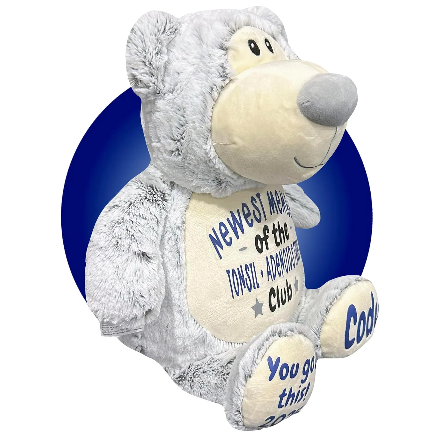 Tonsil and Adenoids Plush - Personalized 17" Tonsil and Adenoids Surgery Recovery Gifts - Gift for Kid Getting Tonsils Out - Adenoid Surgery Teddy Bear for Kids - Tonsil Surgery Gifts (Grey Bear)
