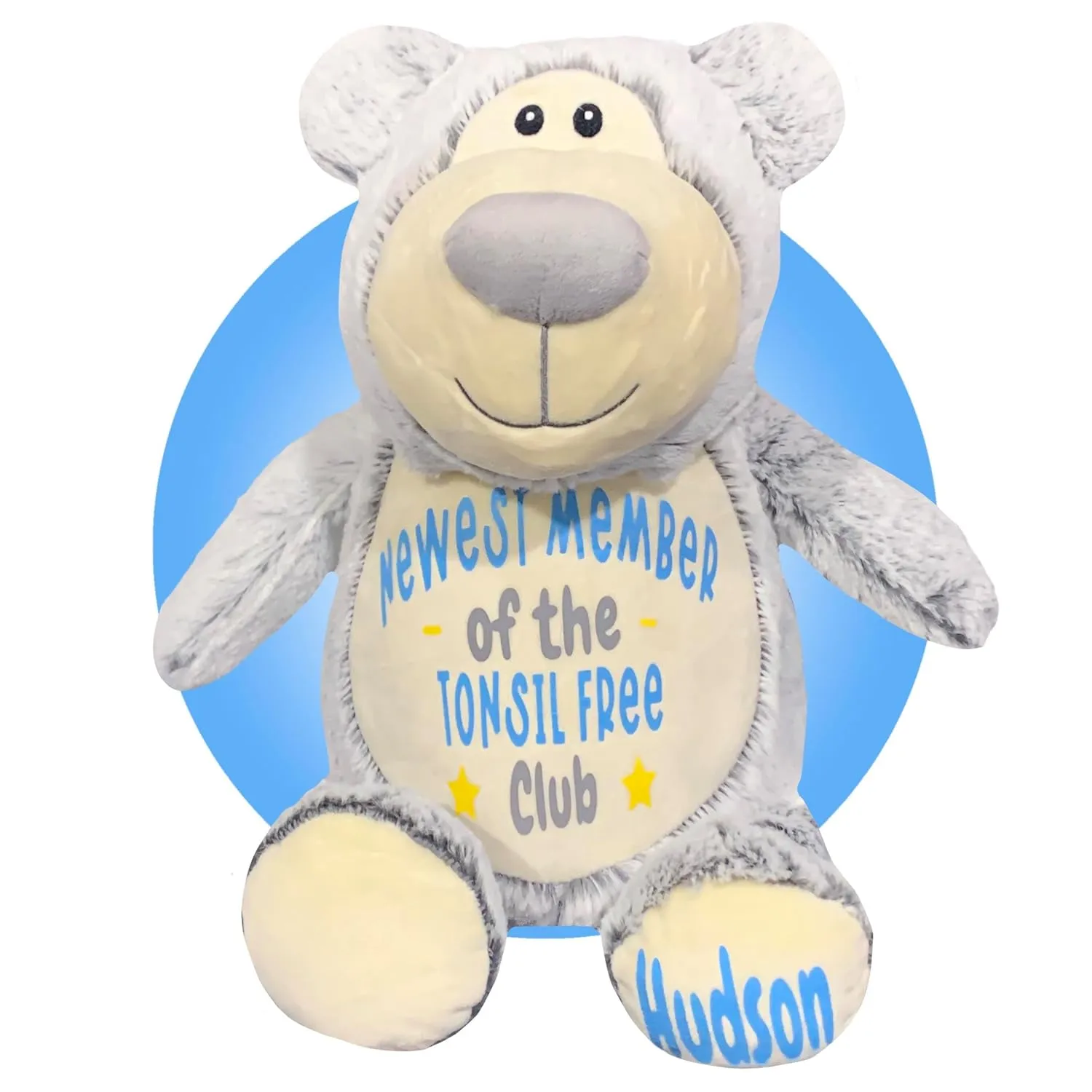 Tonsil and Adenoids Plush - Personalized 17" Tonsil and Adenoids Surgery Recovery Gifts - Gift for Kid Getting Tonsils Out - Adenoid Surgery Teddy Bear for Kids - Tonsil Surgery Gifts (Grey Bear)