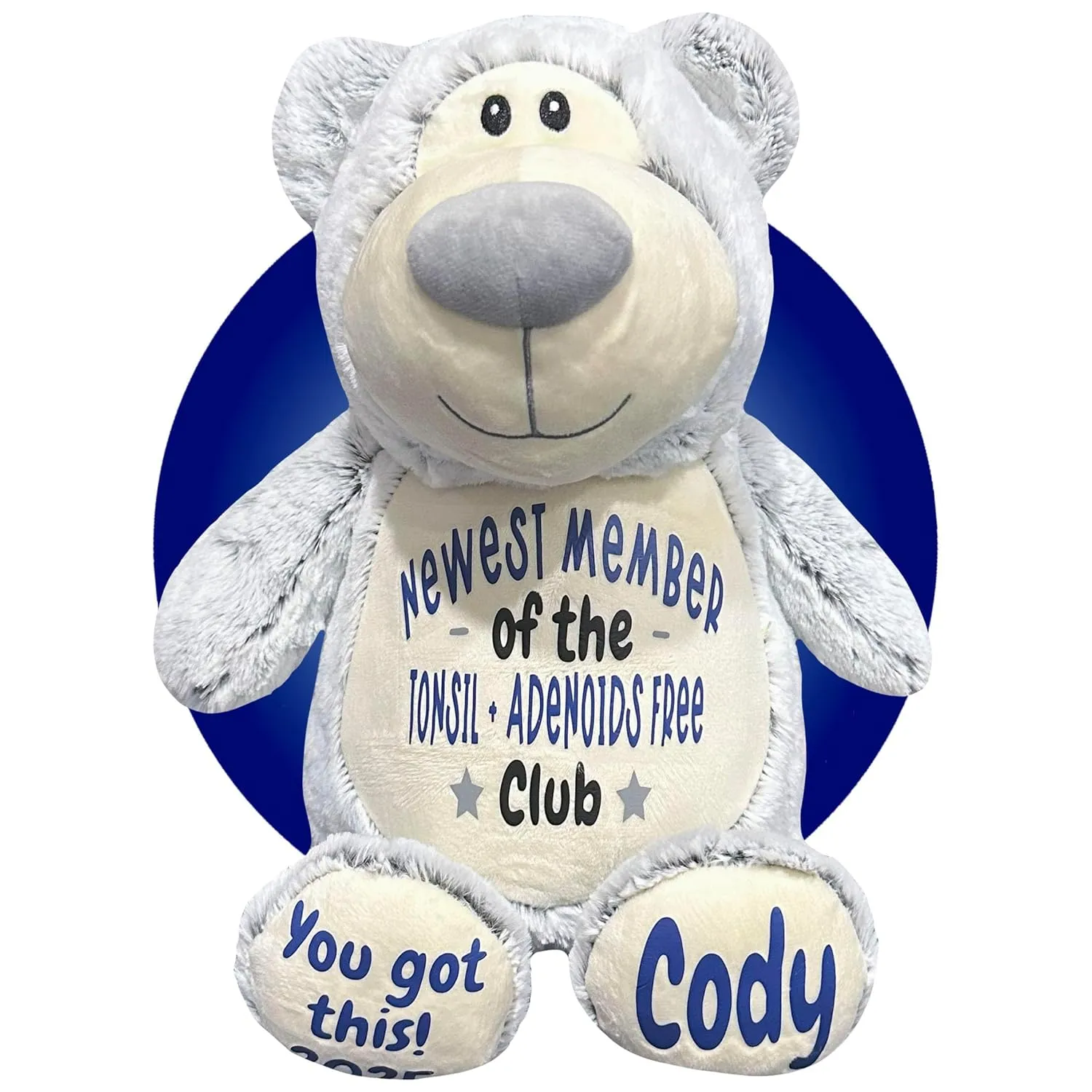 Tonsil and Adenoids Plush - Personalized 17" Tonsil and Adenoids Surgery Recovery Gifts - Gift for Kid Getting Tonsils Out - Adenoid Surgery Teddy Bear for Kids - Tonsil Surgery Gifts (Grey Bear)