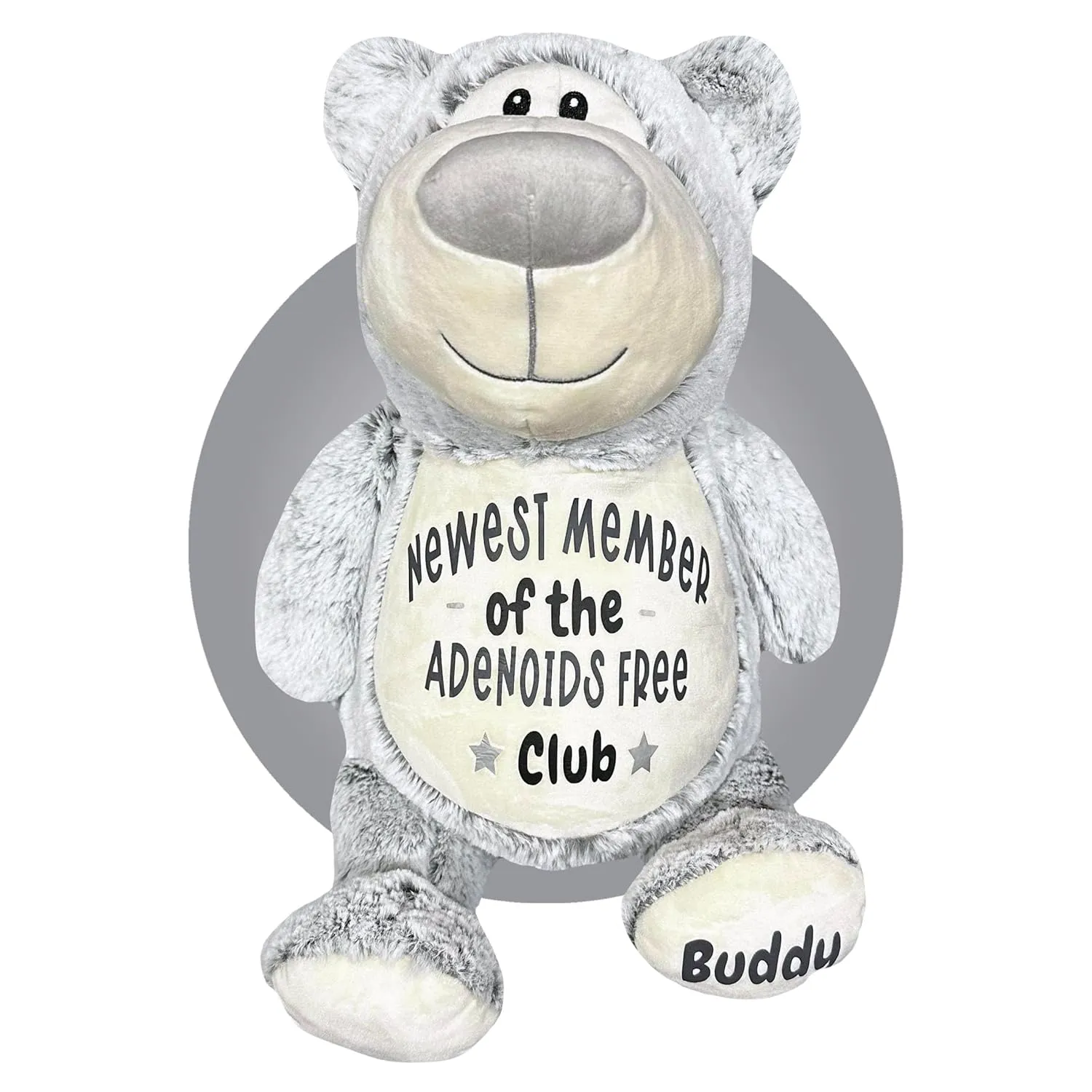 Tonsil and Adenoids Plush - Personalized 17" Tonsil and Adenoids Surgery Recovery Gifts - Gift for Kid Getting Tonsils Out - Adenoid Surgery Teddy Bear for Kids - Tonsil Surgery Gifts (Grey Bear)