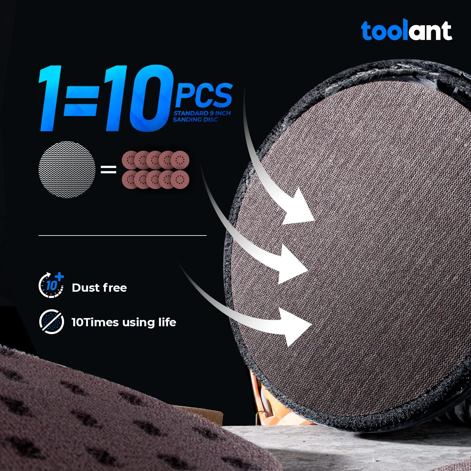 toolant Mesh Abrasive 9 inch Drywall Sander Sandpaper, Dust-Free Hook and Loop Drywall Sanding Disc (80 grit - 10pcs)